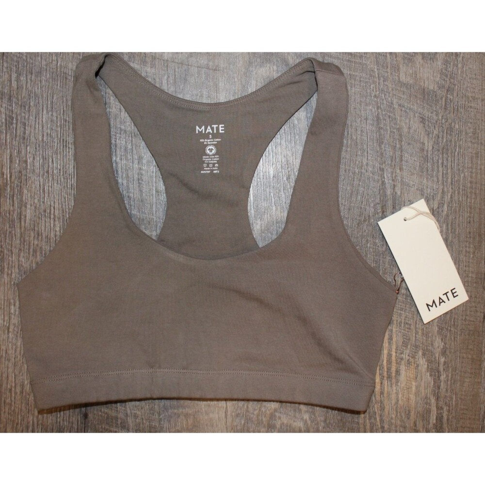Mate the Label Women's Organic Stretch Sports Bra PEBBLE XS NEW!